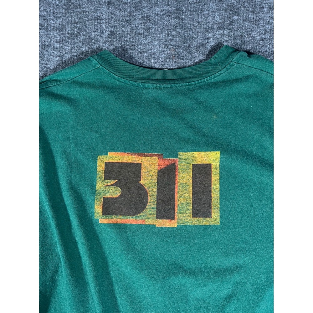 Vintage 90s 311 Sunflower Band T-Shirt XL Green Hanes Heavyweight Made in USA - Picture 4 of 8